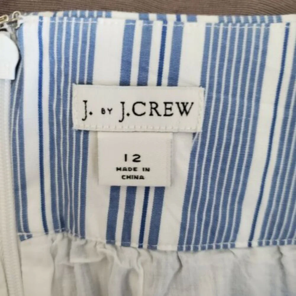 J by J Crew skirt 12 blue white stripe tie front waist Ruffle Hem Lined Back Zip